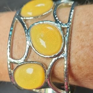 Yellow and Silver Women's Cuff Bracelet